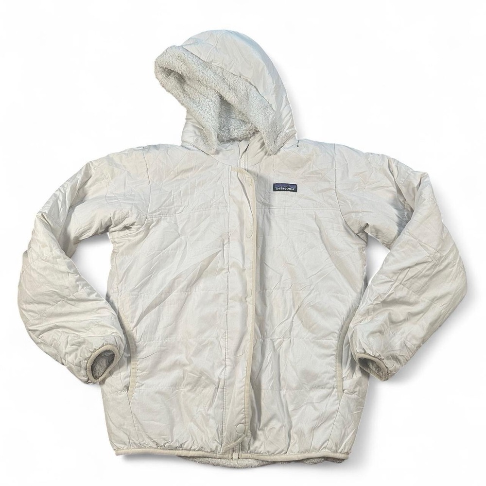 Patagonia Youth Kids White Down Reversible Sherpa Puffer Jacket XL